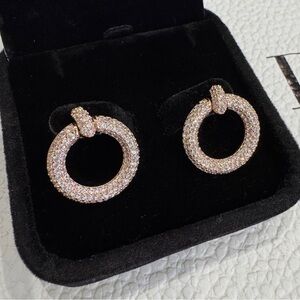 Sparkling Rose Gold Tone Pavé Circle Drop Earrings